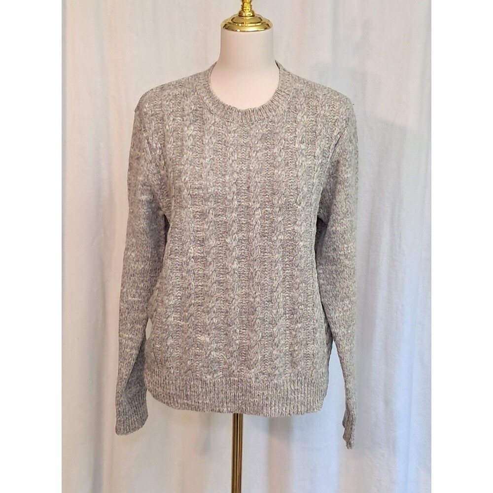 J. Crew Crewneck Cable Knit Sweater Wool Blend Gray Natural Heather EUC Size S